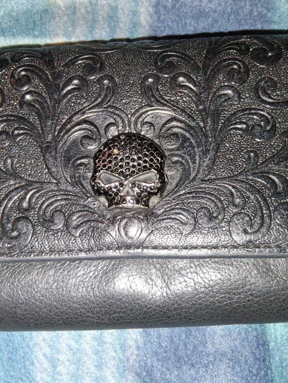 Harley-Davidson Black Embossed Leather Wallet with Skull Hardware